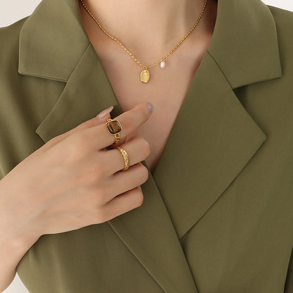 Fashion Titanium Steel Necklace Niche Pearl Oval Brand