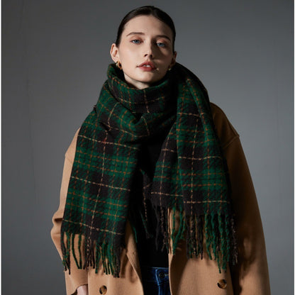 European And American Green Tassel Plaid Scarf Shawl